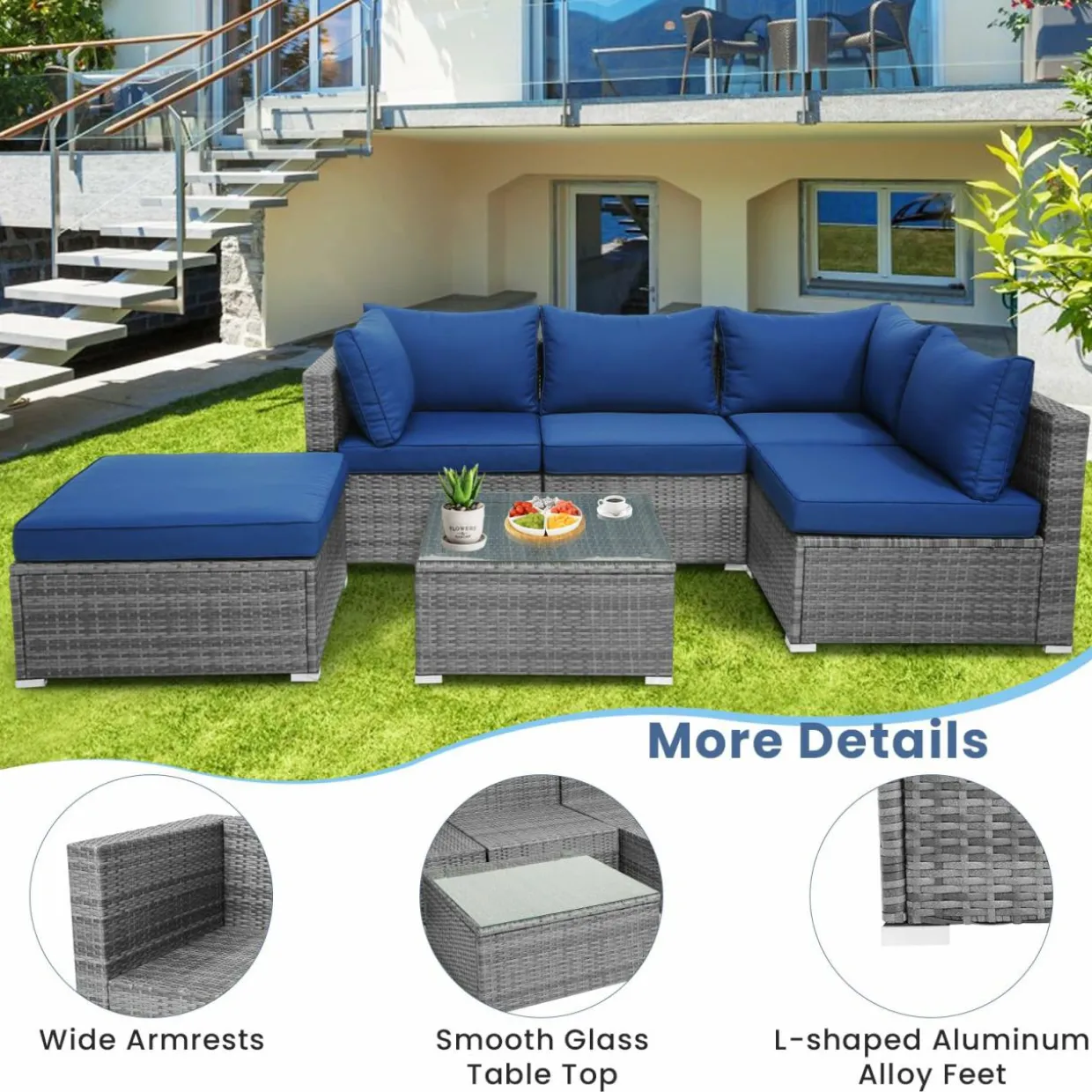Tangkula 6 PCS Outdoor Rattan Sofa Set, Cushioned Sectional Set with Seat & Back Cushions