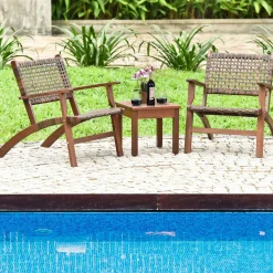 Tangkula 3 PCS Patio Conversation Set (Brown)