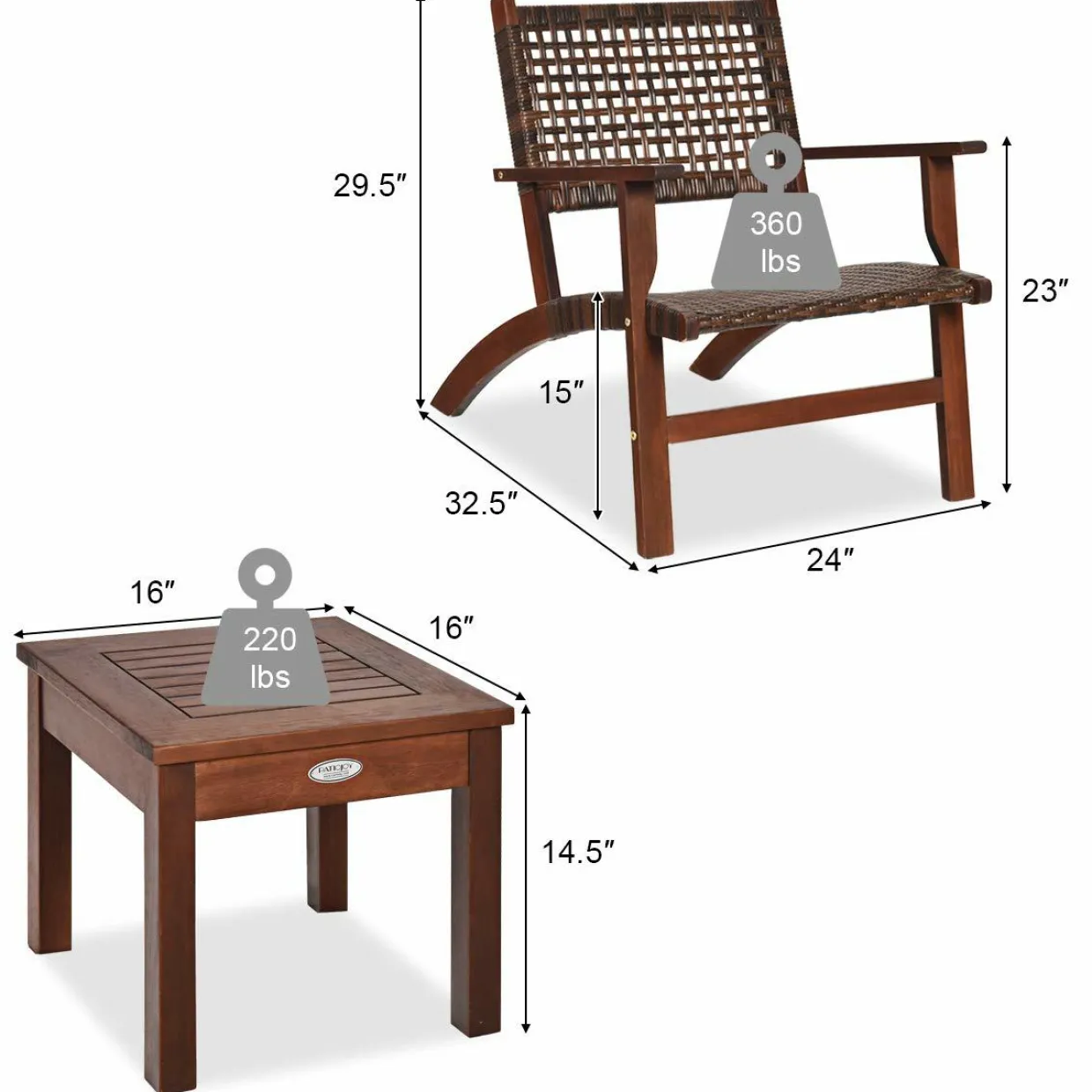 Tangkula 3 PCS Patio Conversation Set (Brown)