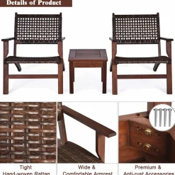 Tangkula 3 PCS Patio Conversation Set (Brown)