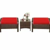 Tangkula 3 PCS Patio Rattan Wicker Furniture Set, 2 Ottomans & Coffee Table