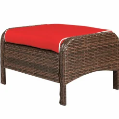 Tangkula 3 PCS Patio Rattan Wicker Furniture Set, 2 Ottomans & Coffee Table