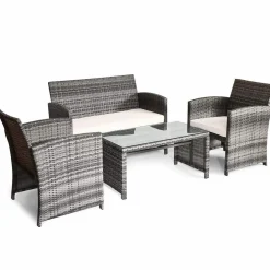 Tangkula 4/8 PCS Wicker Patio Conversation Set, Outdoor Rattan Sofas with Table Set