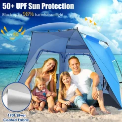 Tangkula 3-4 Person Easy Pop Up Beach Tent, UPF 50+ Portable Sun Shelter