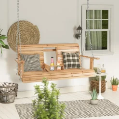 Tangkula 2 Person Hanging Porch Swing, Outdoor Bench Swing with Adjustable Chains