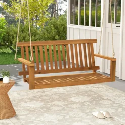 Tangkula 2 Person Hanging Porch Swing, Wooden Patio Swing