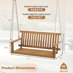 Tangkula 2 Person Hanging Porch Swing, Wooden Patio Swing