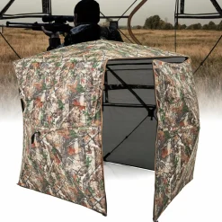 Tangkula 2-3 Person Hunting Blind with Full Open Door, 360 Degree See Through Ground Blind with Silent Slide Windows