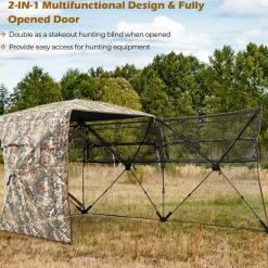 Tangkula 2-3 Person Hunting Blind with Full Open Door, 360 Degree See Through Ground Blind with Silent Slide Windows