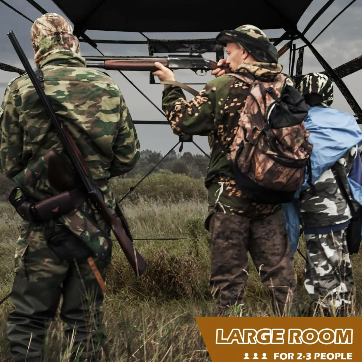 Tangkula 2-3 Person Hunting Blind with Full Open Door, 360 Degree See Through Ground Blind with Silent Slide Windows
