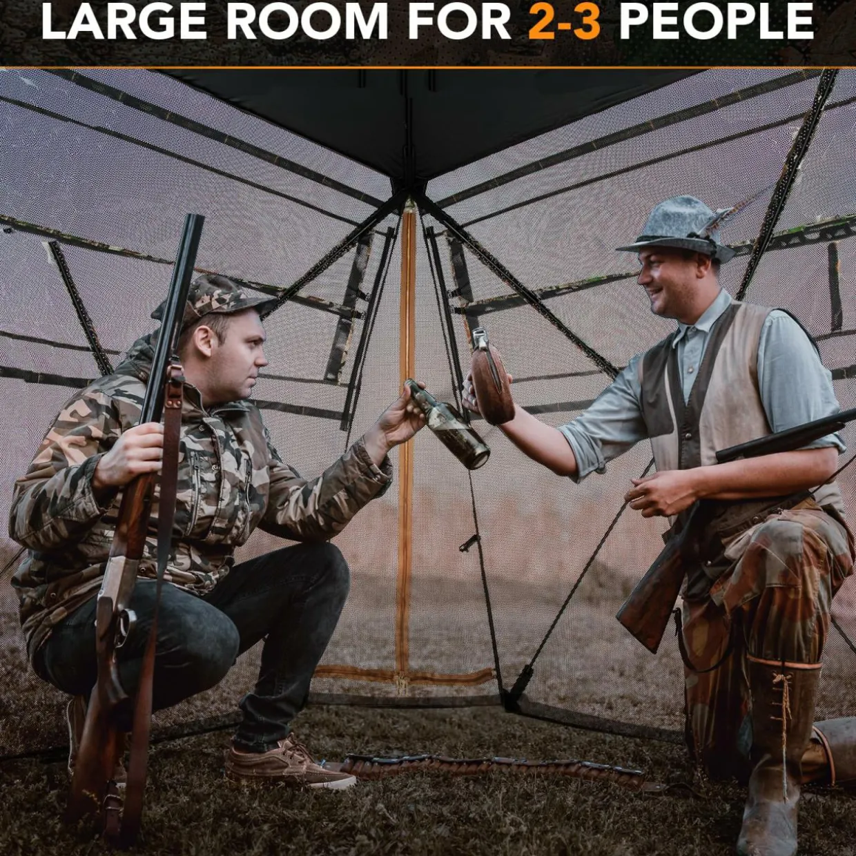 Tangkula 2-3 Person Hunting Blind, 360 Degree See Through Ground Blind with 4 Silent Slide Windows