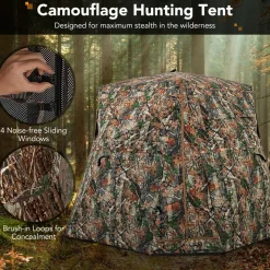 Tangkula 2-3 Person Hunting Blind, 360 Degree See Through Ground Blind with 4 Silent Slide Windows