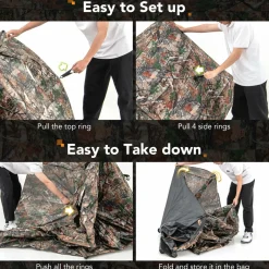 Tangkula 2-3 Person Hunting Blind, 360 Degree See Through Ground Blind with 4 Silent Slide Windows