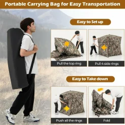 Tangkula 2-3 Person Hunting Blind with Full Open Door, 360 Degree See Through Ground Blind with Silent Slide Windows