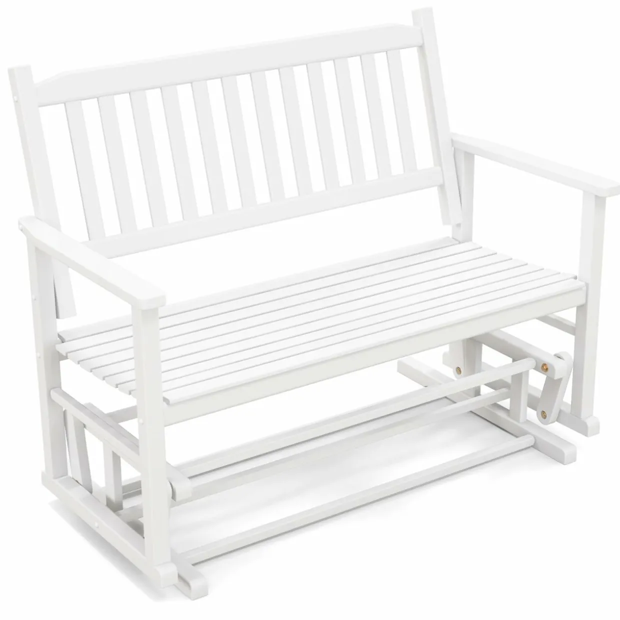 Tangkula 2 Person Outdoor Glider Chair, Poplar Wood Patio Swing Glider Loveseat Chair with Armrests