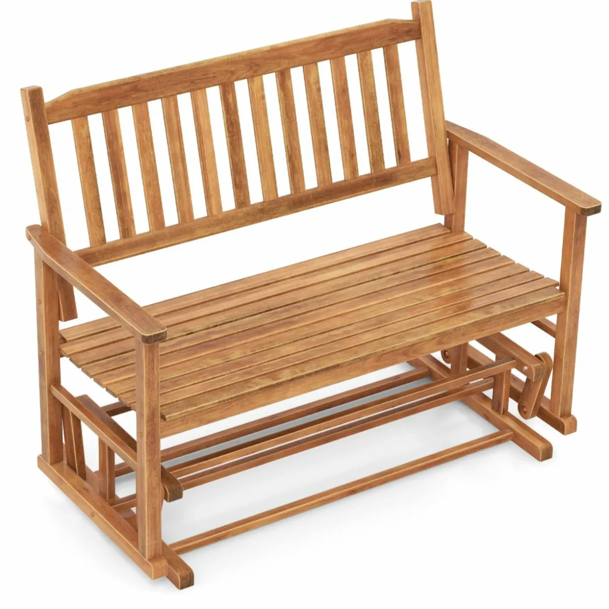 Tangkula 2 Person Outdoor Glider Chair, Poplar Wood Patio Swing Glider Loveseat Chair with Armrests