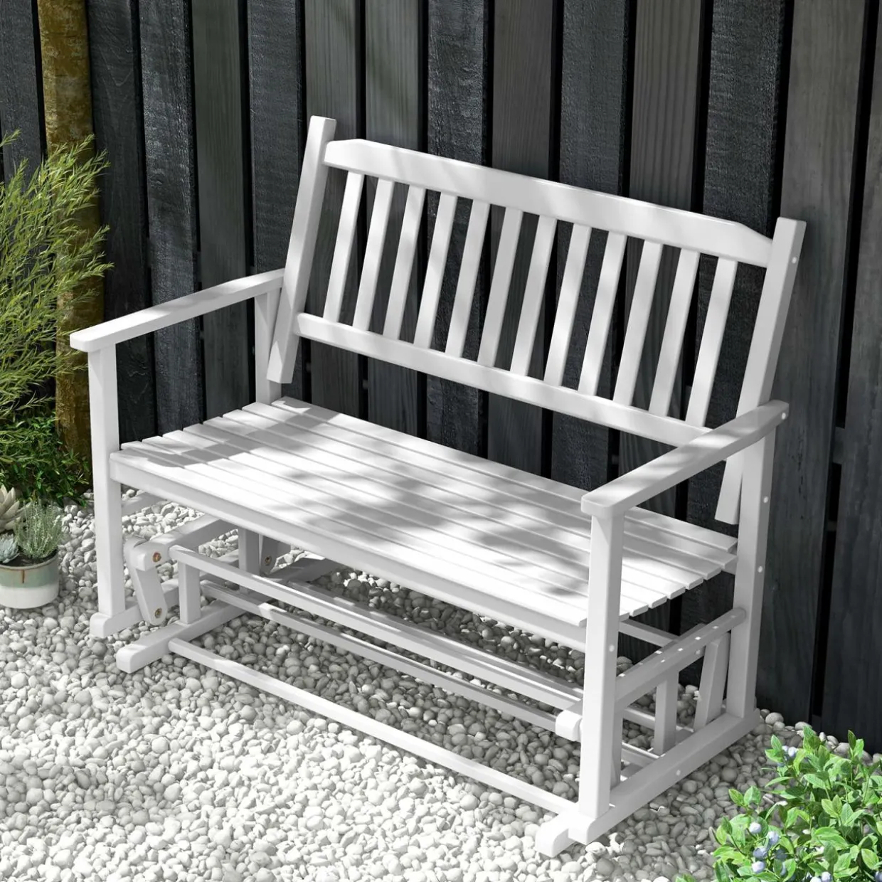 Tangkula 2 Person Outdoor Glider Chair, Poplar Wood Patio Swing Glider Loveseat Chair with Armrests