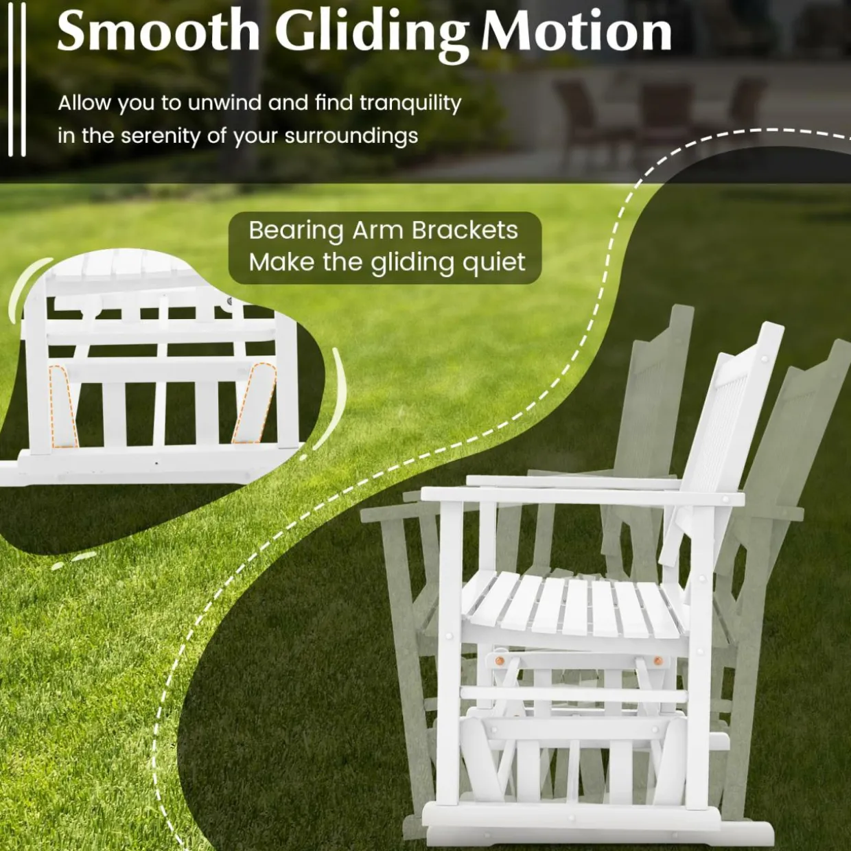 Tangkula 2 Person Outdoor Glider Chair, Poplar Wood Patio Swing Glider Loveseat Chair with Armrests