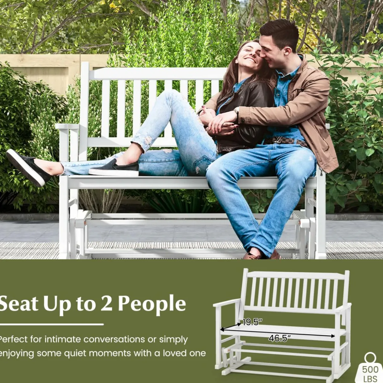Tangkula 2 Person Outdoor Glider Chair, Poplar Wood Patio Swing Glider Loveseat Chair with Armrests