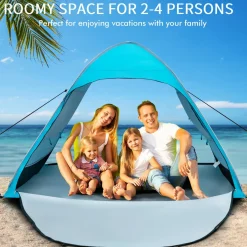 Tangkula 2-4 Person Pop up Beach Tent, UPF50+ Beach Sun Shade with Carrying Bag