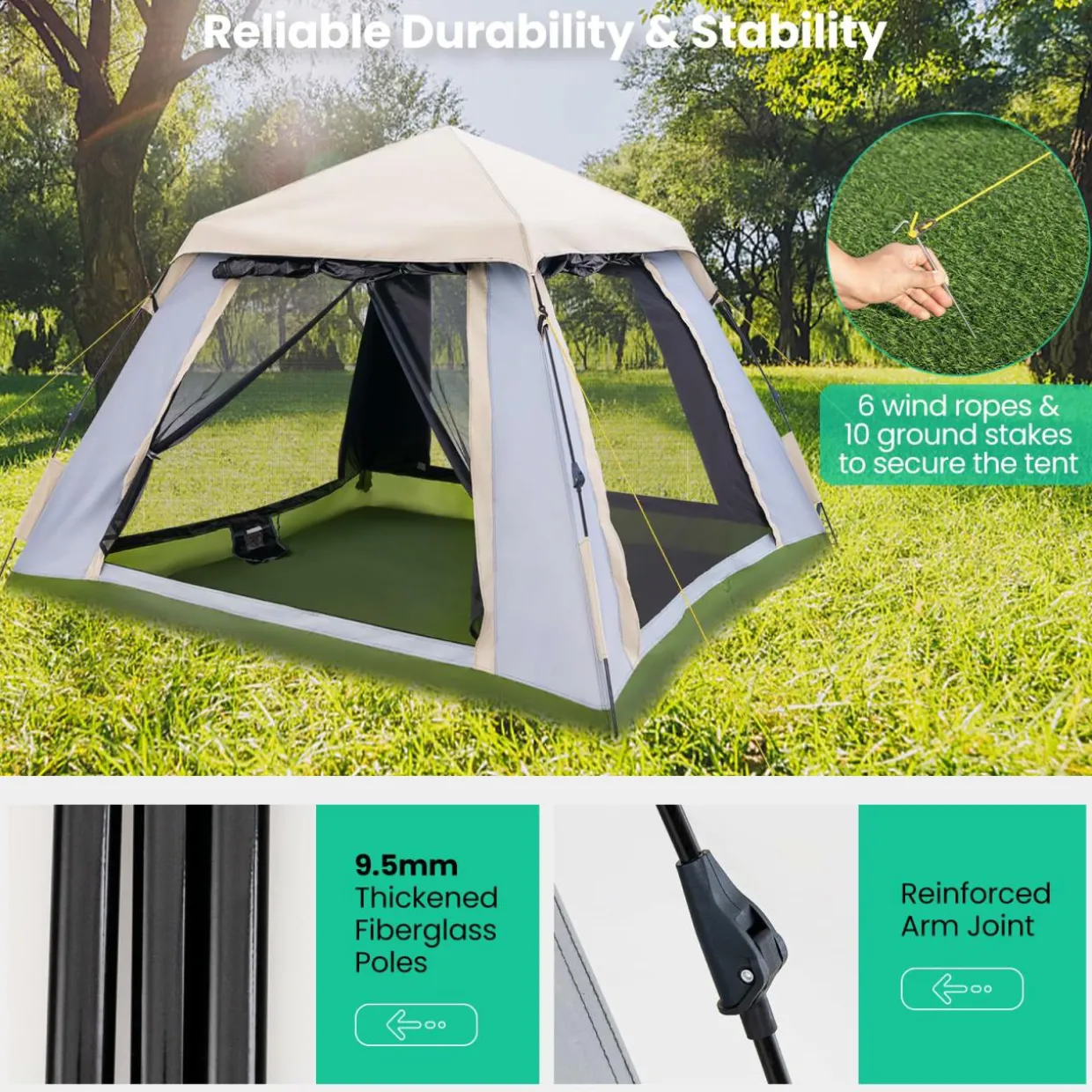 Tangkula 2-4 Person Pop Up Camping Tent, Portable Backpacking Tent with Removable Rainfly, 4 Mesh Walls, 2 Zippered Doors, Carrying Bag