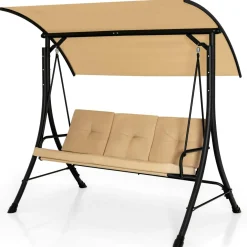 Tangkula 3 Person Porch Swing, Outdoor Swing with Removable Cushions