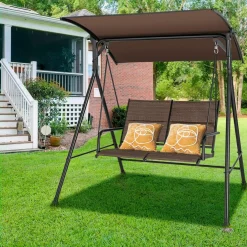Tangkula 2 Person Porch Swing, Patio Swing with Adjustable Canopy