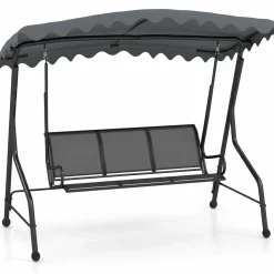 Tangkula 3 Person Porch Swing, Patio Swing with Adjustable Canopy, Heavy-Duty Metal Frame & Breathable Seat