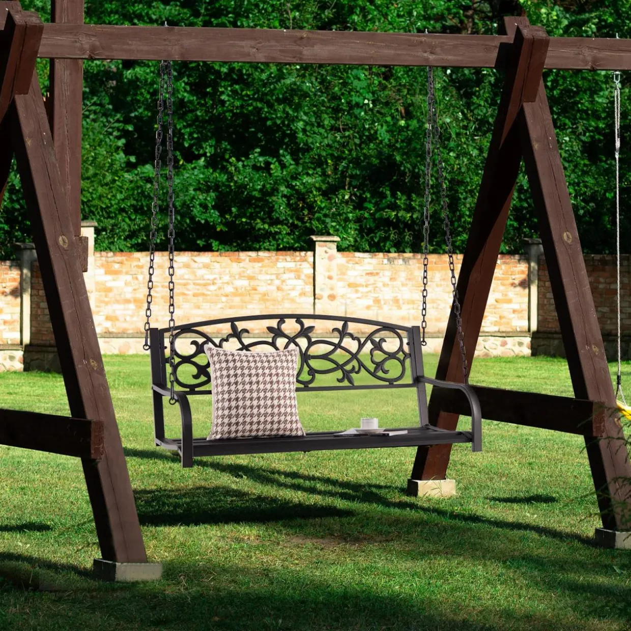 Tangkula 2 Person Porch Swing, Hanging Patio Swing Bench with Chains
