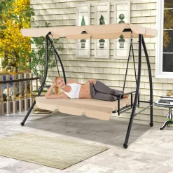 Tangkula 2 Person Porch Swing, 2-in-1 Convertible Outdoor Swing Bed with Adjustable Canopy