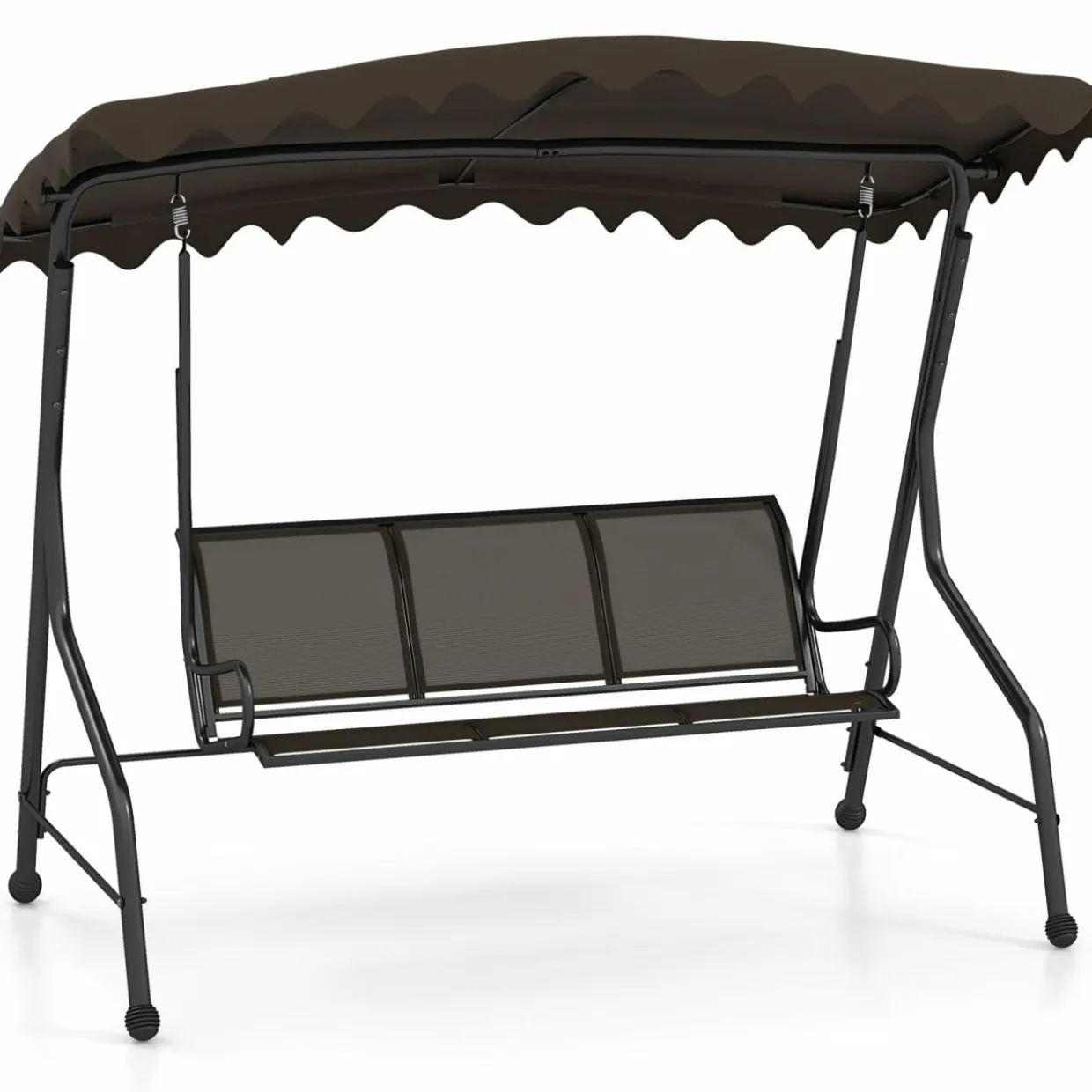 Tangkula 3 Person Porch Swing, Patio Swing with Adjustable Canopy, Heavy-Duty Metal Frame & Breathable Seat
