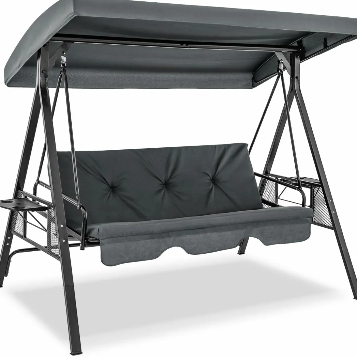 Tangkula 3 Person Porch Swing, 2-in-1 Convertible Patio Swing Bed with Adjustable Canopy, 2 Cup Holder Table