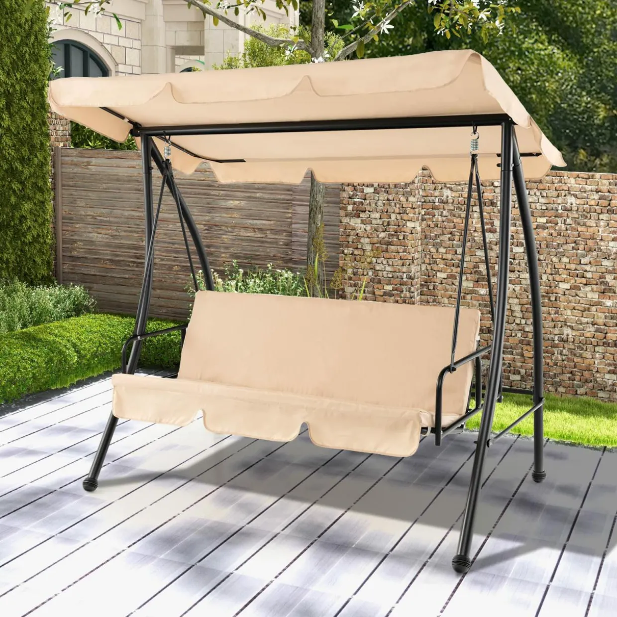 Tangkula 2 Person Porch Swing, 2-in-1 Convertible Outdoor Swing Bed with Adjustable Canopy