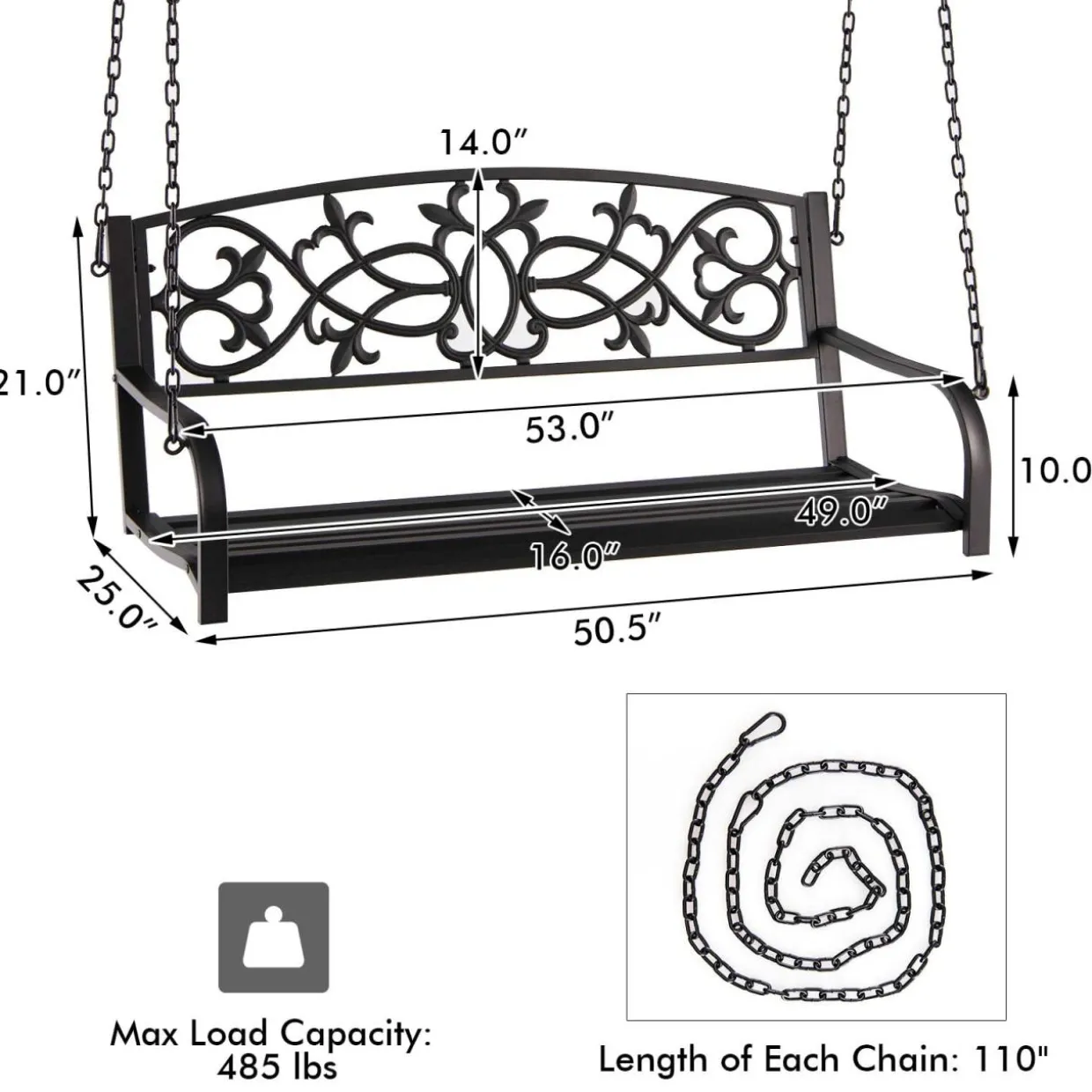 Tangkula 2 Person Porch Swing, Hanging Patio Swing Bench with Chains
