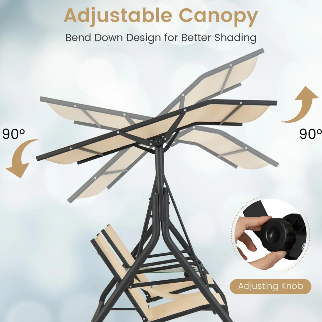 Tangkula 2 Person Porch Swing, Outdoor Swing with Tempered Glass Table (Beige)