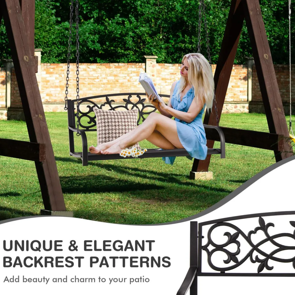 Tangkula 2 Person Porch Swing, Hanging Patio Swing Bench with Chains