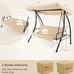Tangkula 2 Person Porch Swing, 2-in-1 Convertible Outdoor Swing Bed with Adjustable Canopy
