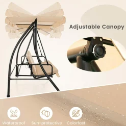 Tangkula 2 Person Porch Swing, 2-in-1 Convertible Outdoor Swing Bed with Adjustable Canopy