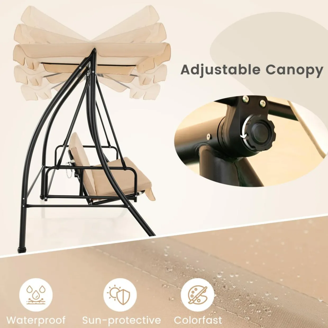 Tangkula 2 Person Porch Swing, 2-in-1 Convertible Outdoor Swing Bed with Adjustable Canopy