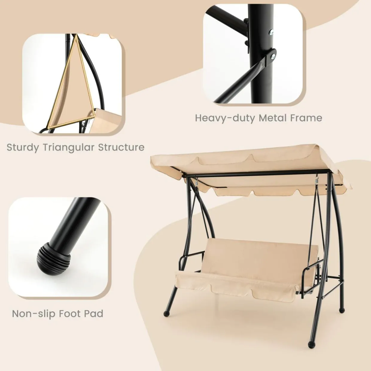 Tangkula 2 Person Porch Swing, 2-in-1 Convertible Outdoor Swing Bed with Adjustable Canopy