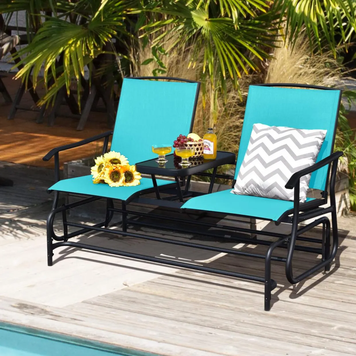 Tangkula 2 Person Swing Glider Chair, Patio Rocking Loveseat