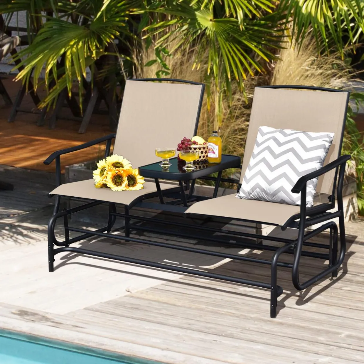 Tangkula 2 Person Swing Glider Chair, Patio Rocking Loveseat
