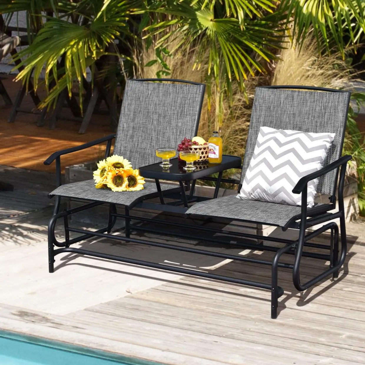 Tangkula 2 Person Swing Glider Chair, Patio Rocking Loveseat