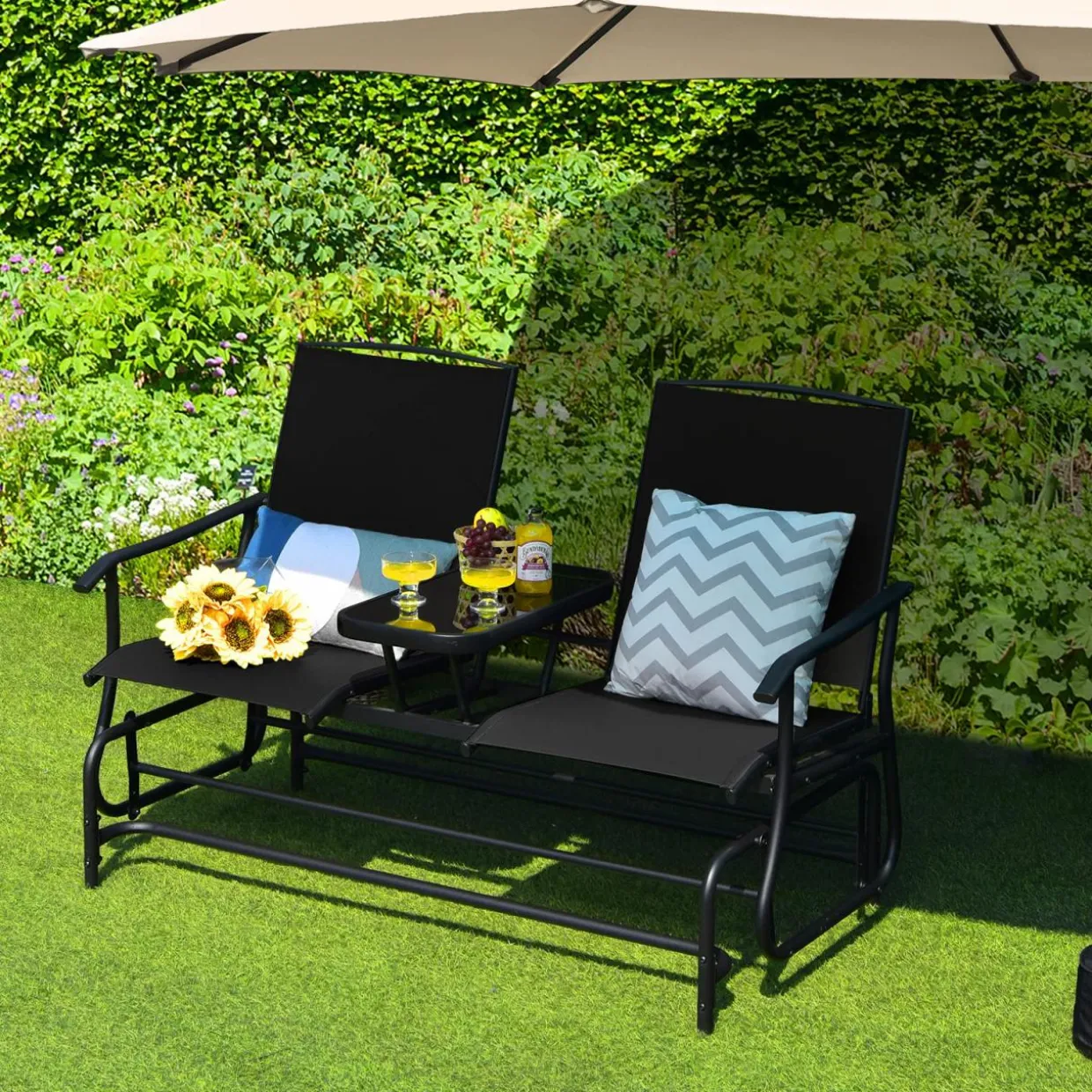 Tangkula 2 Person Swing Glider Chair, Patio Rocking Loveseat