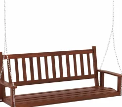 Tangkula 2/3 Person Wooden Porch Swing, Hanging Patio Swing with 2 Adjustable Galvanized Metal Chains