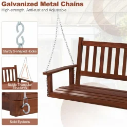 Tangkula 2/3 Person Wooden Porch Swing, Hanging Patio Swing with 2 Adjustable Galvanized Metal Chains