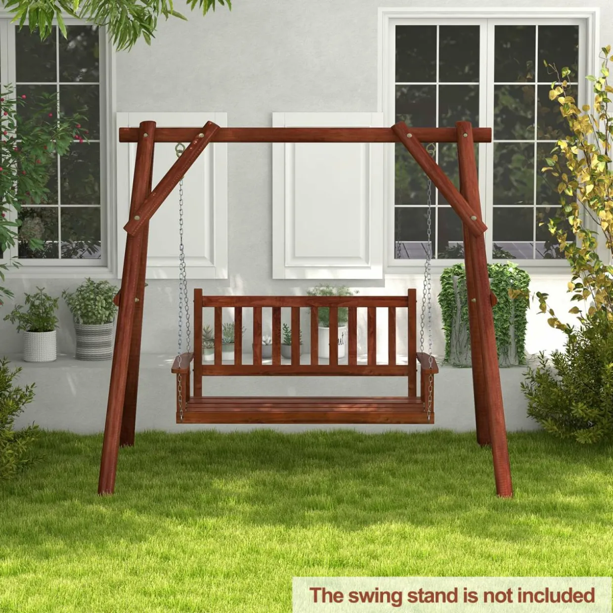 Tangkula 2/3 Person Wooden Porch Swing, Hanging Patio Swing with 2 Adjustable Galvanized Metal Chains