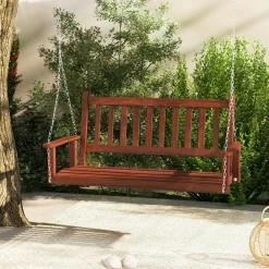 Tangkula 2/3 Person Wooden Porch Swing, Hanging Patio Swing with 2 Adjustable Galvanized Metal Chains