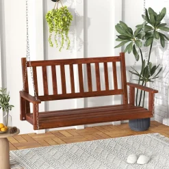 Tangkula 2/3 Person Wooden Porch Swing, Hanging Patio Swing with 2 Adjustable Galvanized Metal Chains