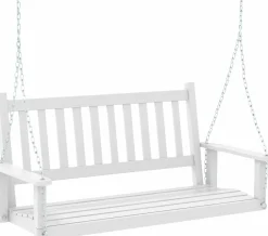 Tangkula 2/3 Person Wooden Porch Swing, Hanging Patio Swing with 2 Adjustable Galvanized Metal Chains